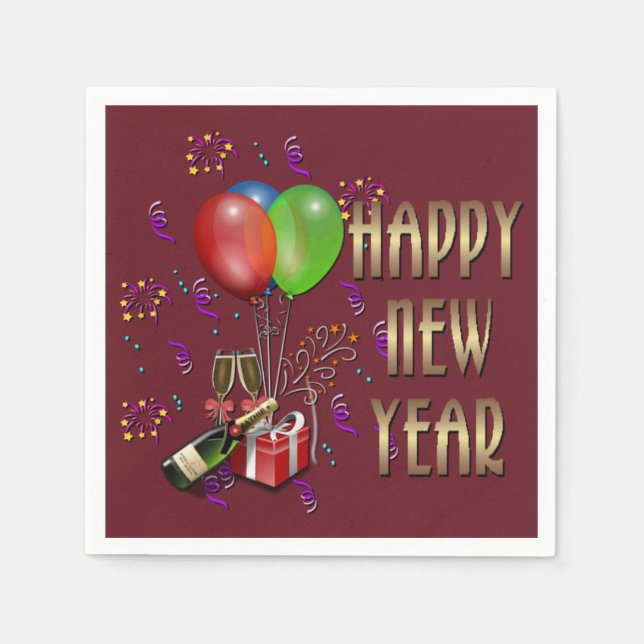 Serviette En Papier Joyeux Ballons du Nouvel An et serviettes de champ (Devant)