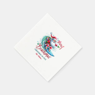 Serviette En Papier Joyeux Beachmas Père Noël Surfing Retro Design