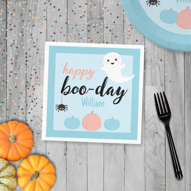 Serviette En Papier Joyeux Boo-Day Blue Halloween Anniversaire (Happy Boo-Day Napkin)