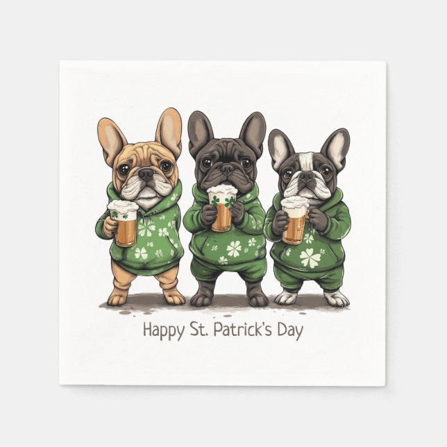 Serviette En Papier Joyeux Bulldogs français de la Saint-Patrick (Devant)