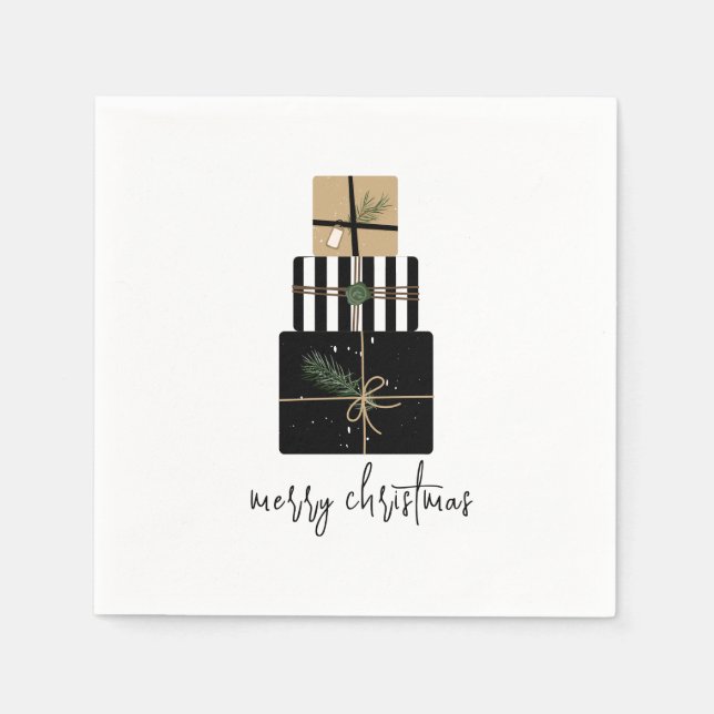 Serviette En Papier Joyeux cadeau de Noël moderne vacances (Devant)