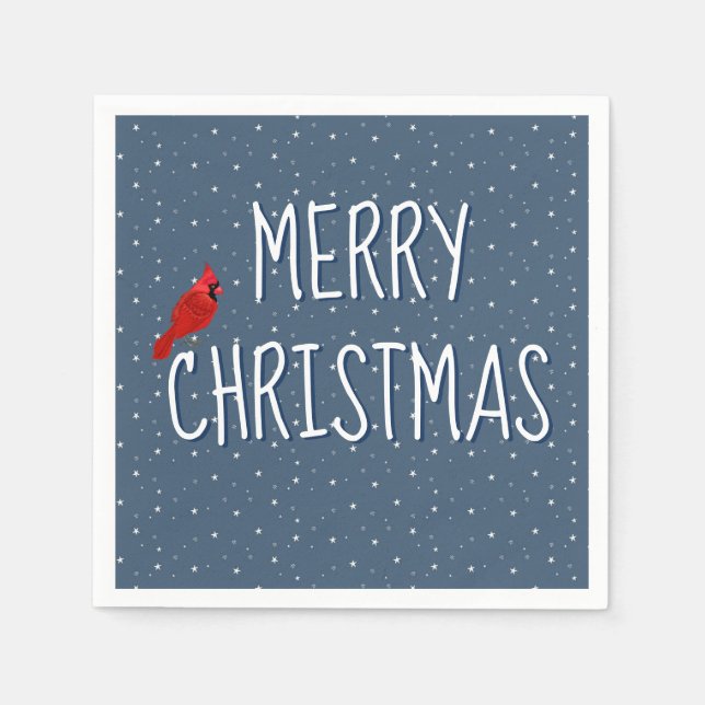 Serviette En Papier Joyeux Cardinal De Noël Sur Les Étoiles (Devant)