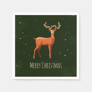 Serviette En Papier Joyeux cerf de Noël avec guirlandes sur les cornes