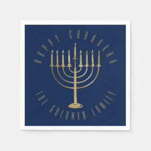 Serviette En Papier Joyeux Chanukah Blue Gold Menorah vacances