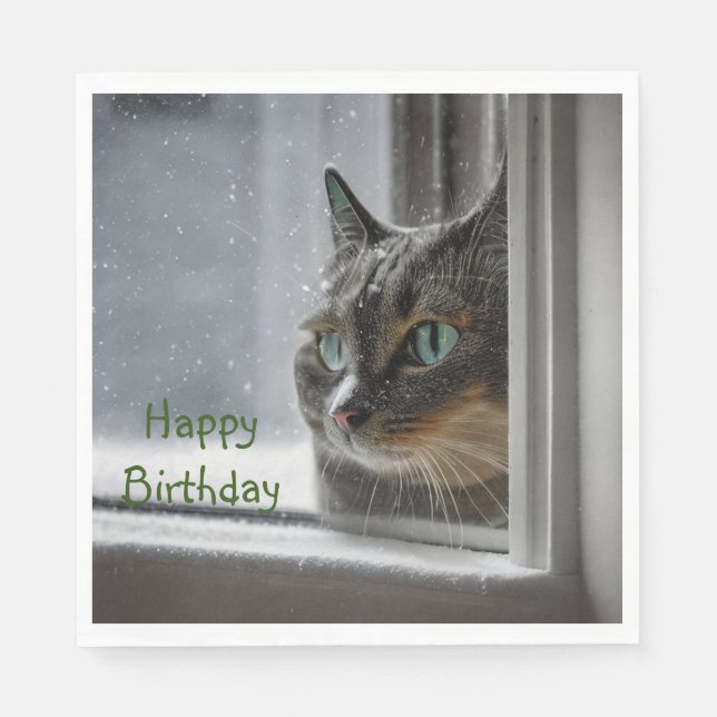 Serviette En Papier Joyeux Chat Kitty Anniversaire (Devant)