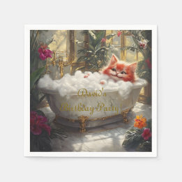 Serviette En Papier Joyeux Chat Rouge Dans Bain De Luxe - Fête Anniver