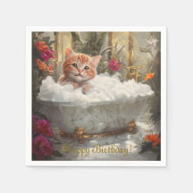 Joyeux Chat Rouge Dans Bain De Luxe - Fête Anniver