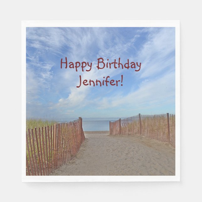 Serviette En Papier Joyeux chemin d'anniversaire à la plage (Devant)
