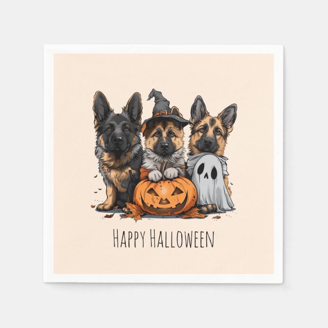 Serviette En Papier Joyeux chien berger allemand Halloween (Devant)