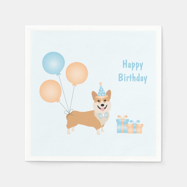 Serviette En Papier Joyeux Chien de Corgi Anniversaire (Devant)