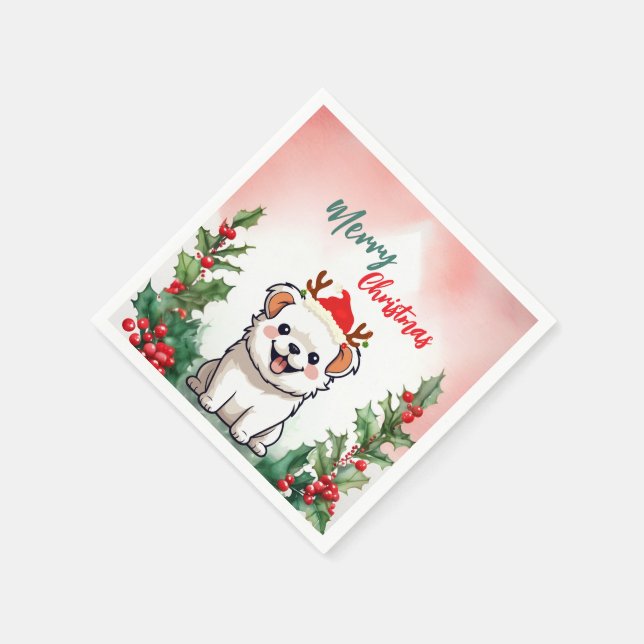 Serviette En Papier Joyeux Chien de Noël Rouge mignonne Chien Chien Ch (Coin)