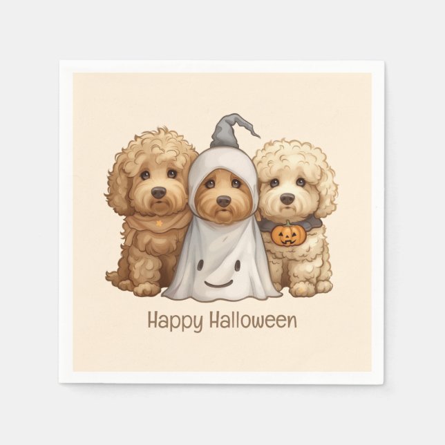 Serviette En Papier Joyeux chien d'Halloween Goldendoodle (Devant)