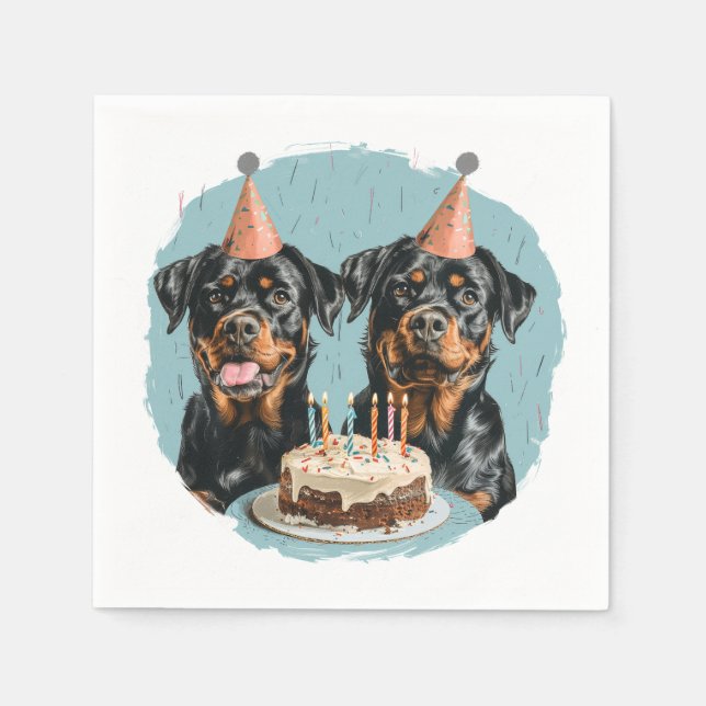 Serviette En Papier Joyeux chien Rottweiler d'anniversaire (Devant)
