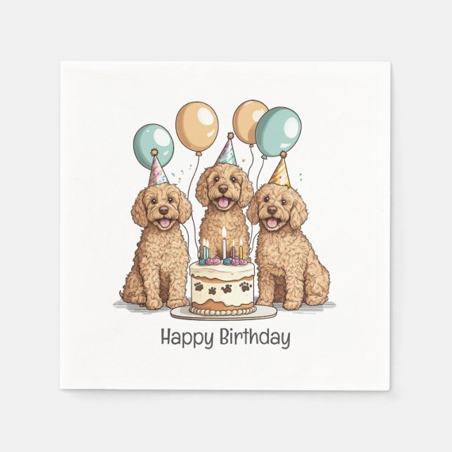 Serviette En Papier Joyeux Chiens Goldendoodle Anniversaire (Devant)