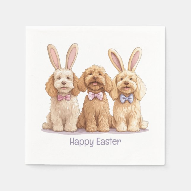 Serviette En Papier Joyeux Chiens Goldendoodle de Pâques (Devant)