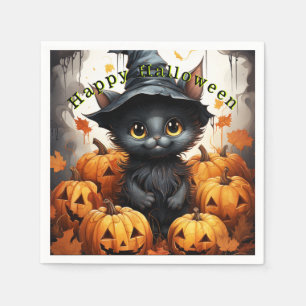 Serviette En Papier Joyeux Citrouilles de Chat Noir Halloween