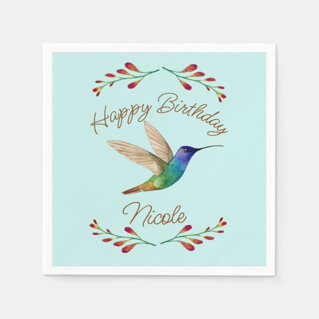 Serviette En Papier Joyeux colibri d'anniversaire (Devant)