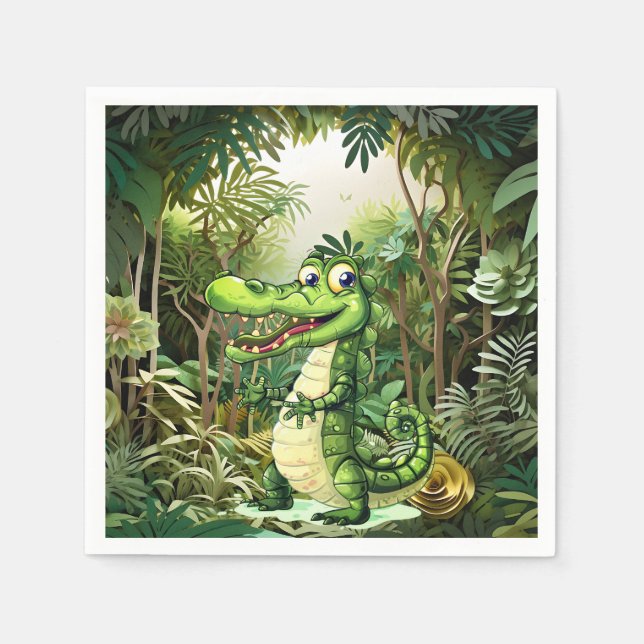 Serviette En Papier Joyeux Crocodile sauvage arbres de la jungle belle (Devant)