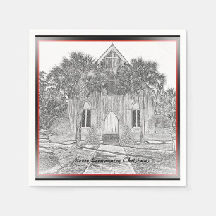 Serviette En Papier Joyeux croquis de l'église Bluffton de Noël dans l