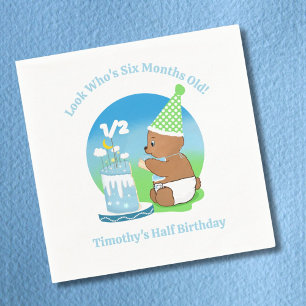 Serviette En Papier Joyeux demi-anniversaire bébé ours avec la fête du