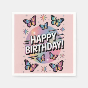 Serviette En Papier Joyeux design d'anniversaire avec des papillons co