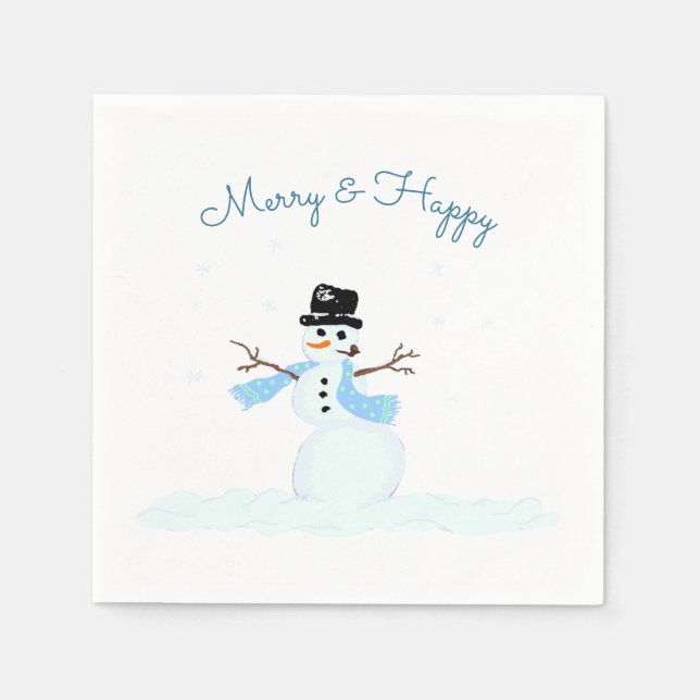 Serviette En Papier Joyeux et joyeuse fête de Noël de Snowman (Devant)