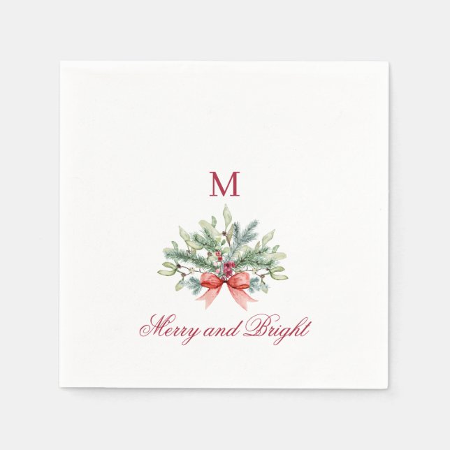 Serviette En Papier Joyeux et lumineux Noël Vacances de verdure (Devant)