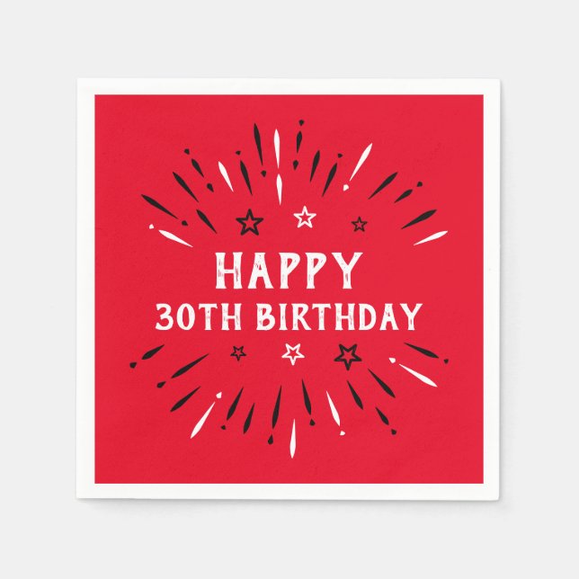 Serviette En Papier Joyeux feu d'artifice du 30e anniversaire Rouge No (Devant)
