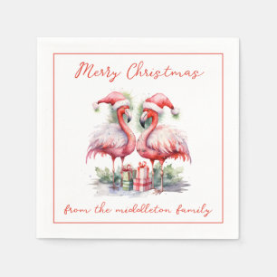 Serviette En Papier Joyeux Flamants roses roses de Noël