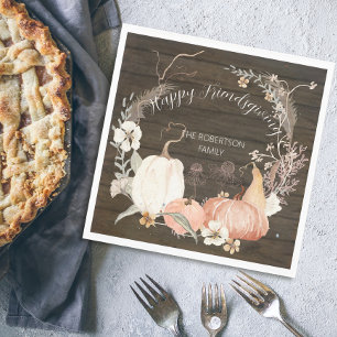 Serviette En Papier Joyeux Friendsgiving Rustic Fall Citrouille Floral