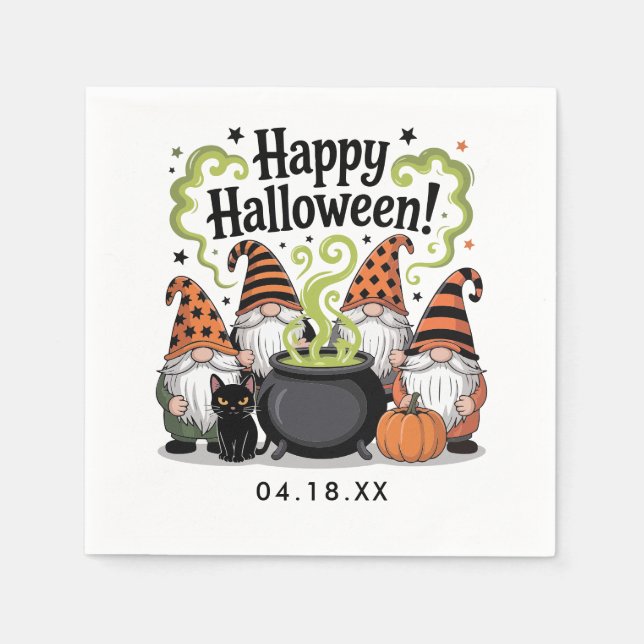 Serviette En Papier Joyeux Gnome d'Halloween | Halloween mignonne et f (Devant)