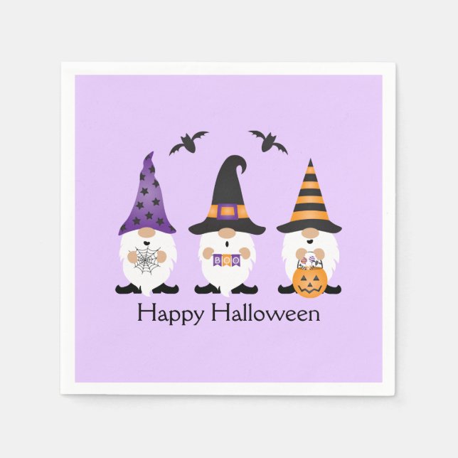 Serviette En Papier Joyeux Gnomes d'Halloween violet orange (Devant)