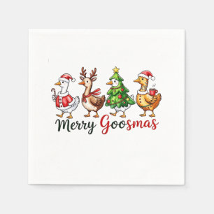 Serviette En Papier Joyeux Goosemas Oie de Noël portant le chapeau du 