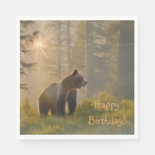 Serviette En Papier Joyeux Grizzly Bear d'anniversaire