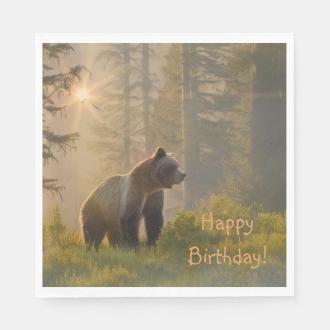 Serviette En Papier Joyeux Grizzly Bear d'anniversaire (Devant)