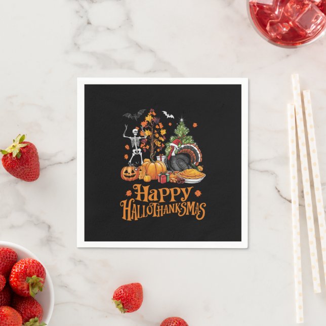 Serviette En Papier Joyeux Hallothanksmas Joyeux Halloween Thanksgivin (En situation)