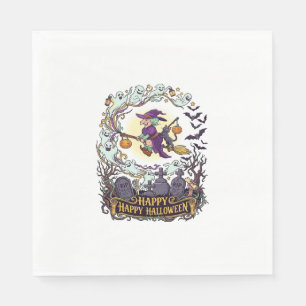 Serviette En Papier Joyeux Halloween Balai de Sorcière Chat Noir Fantô
