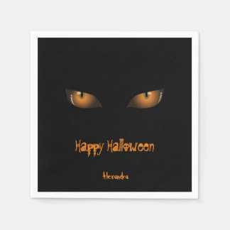 Serviette En Papier Joyeux Halloween | Black Orange Cat Eyes