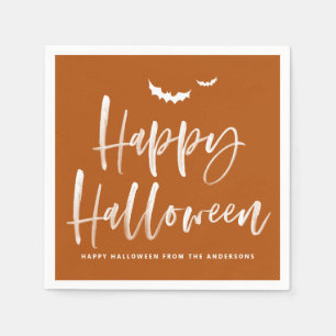 Serviette En Papier Joyeux Halloween Brosse Lettrer Burnt Orange