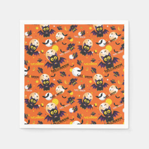 Serviette En Papier Joyeux Halloween Chauve-Souris Vampire Pleine Lune