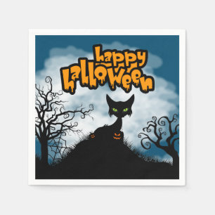 Serviette En Papier Joyeux Halloween Éffrayant Cat Party