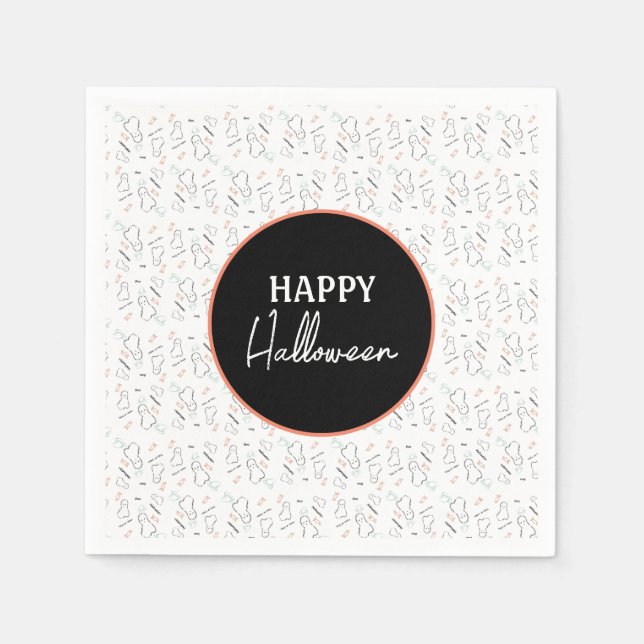 Serviette En Papier Joyeux Halloween Ghost Candy main Lettering Doodle (Devant)