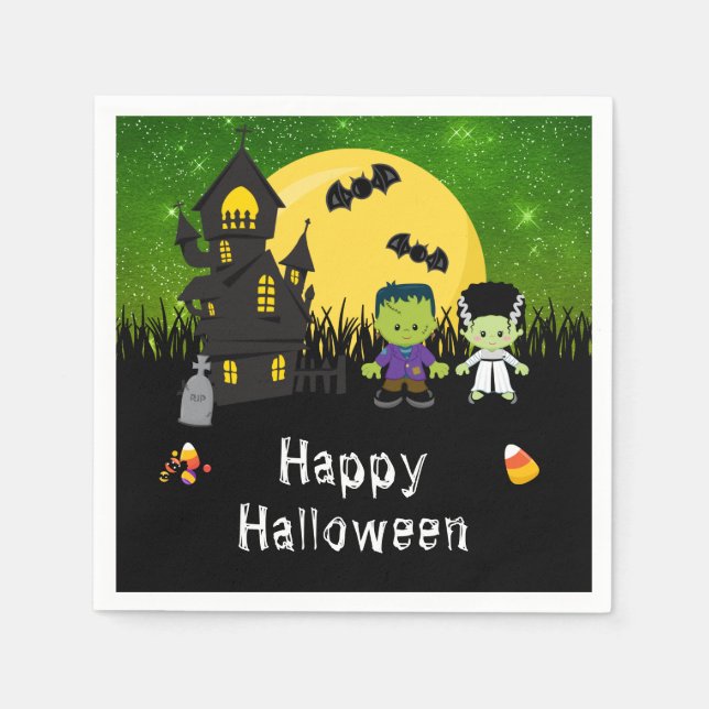 Serviette En Papier Joyeux Halloween Monstres Green (Devant)