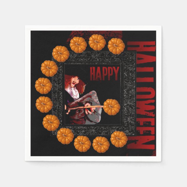 Serviette En Papier Joyeux Halloween petites Citrouilles sorcières pap (Devant)