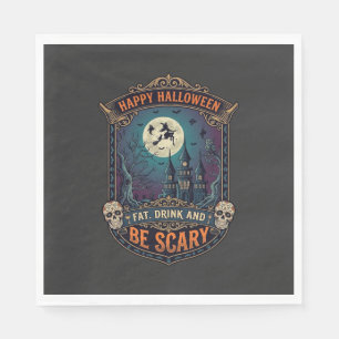 Serviette En Papier Joyeux Halloween Sorcière Château Crânes Gras Boir