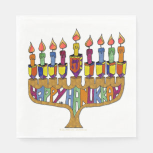 Serviette En Papier Joyeux Hanoukka Dreidel Menorah Papier serviettes