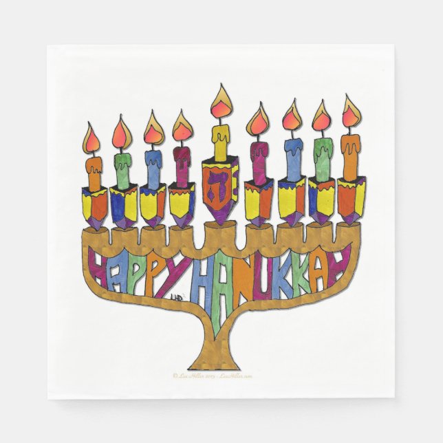 Serviette En Papier Joyeux Hanoukka Dreidel Menorah Papier serviettes (Devant)