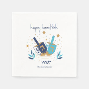 Serviette En Papier Joyeux Hanoukka Floral Dreidel