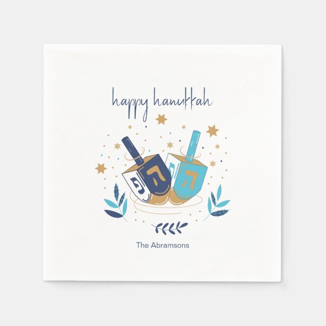 Serviette En Papier Joyeux Hanoukka Floral Dreidel (Devant)