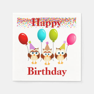 Serviette En Papier Joyeux hibou d'anniversaire et ballons